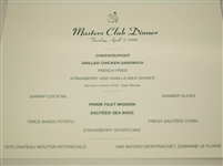 1998 Masters Champions Dinner Menu as Chosen by Tiger Woods