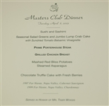 2003 Masters Champions Dinner Menu as Chosen by Tiger Woods