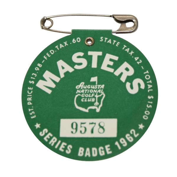 1962 Masters Tournament Badge - #9578