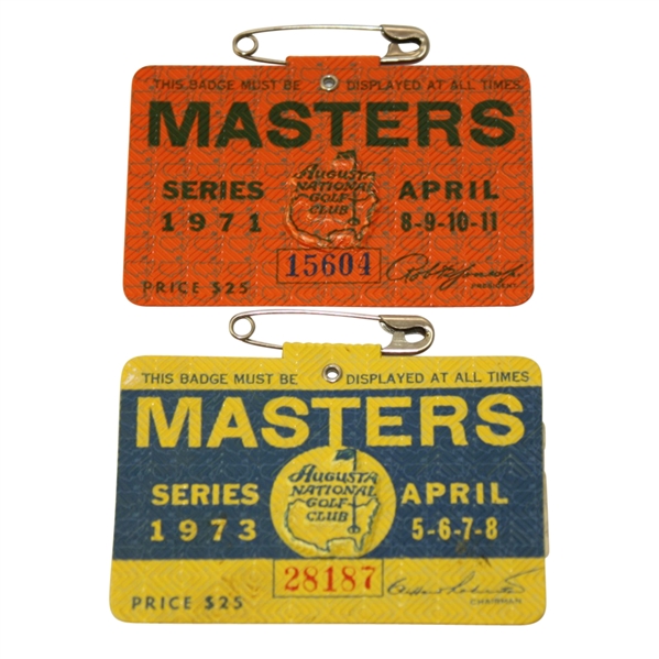 Lot of Two Masters Tournament Badges - 1971 and 1973