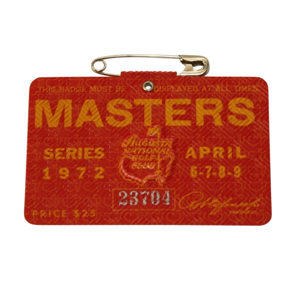 1972 Masters Tournament Badge - #23704