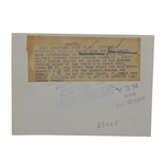 Sam Snead and Patty Berg Signed 3x5 Cards w/1939 Vintage Pinehurst Wire Photo JSA COA 