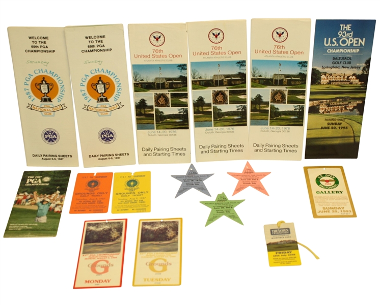 Miscellaneous Lot of Major Tickets, Pairing Sheets, and Guides - US Open, PGA, and The Open