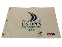 Rickie Fowler Signed 2015 US Open Embroidered White Flag - Chambers Bay JSA COA