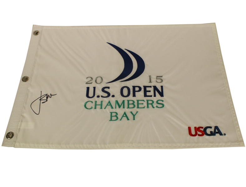 Jordan Spieth Signed 2015 US Open Embroidered White Flag - Chambers Bay JSA COA