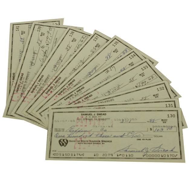 Lot of TEN Sam Snead Personal Signed Checks JSA COA