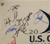 Multi-Signed 2015 US Open Chambers Bay White Embroidered Flag SPIETH, DJ, DAY! - 26 Stars JSA COA