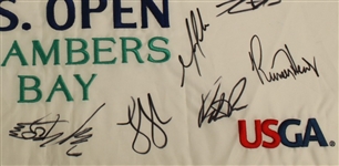 Multi-Signed 2015 US Open Chambers Bay White Embroidered Flag SPIETH, DJ, DAY! - 26 Stars JSA COA
