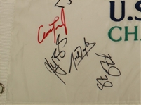 Multi-Signed 2015 US Open Chambers Bay White Embroidered Flag SPIETH, DJ, DAY! - 26 Stars JSA COA