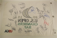 Multi-Signed 2015 US Open Chambers Bay White Embroidered Flag SPIETH, DJ, DAY! - 26 Stars JSA COA