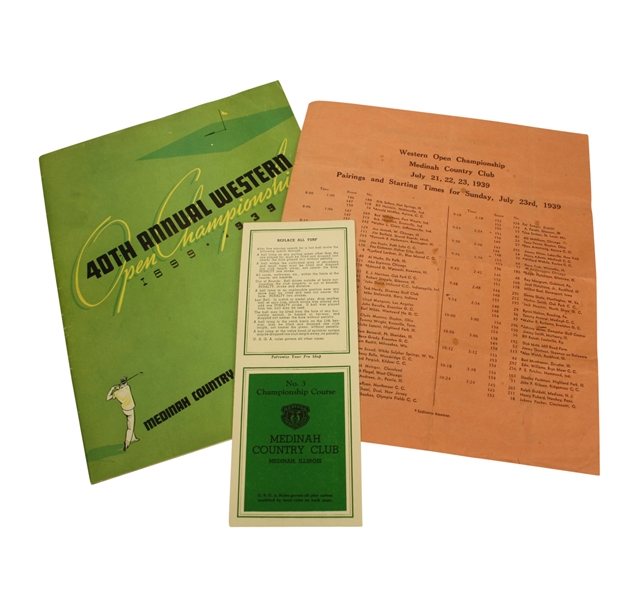 1939 Western Open Program with Pairing Sheet and Scorecard -Byron  Nelson Win 