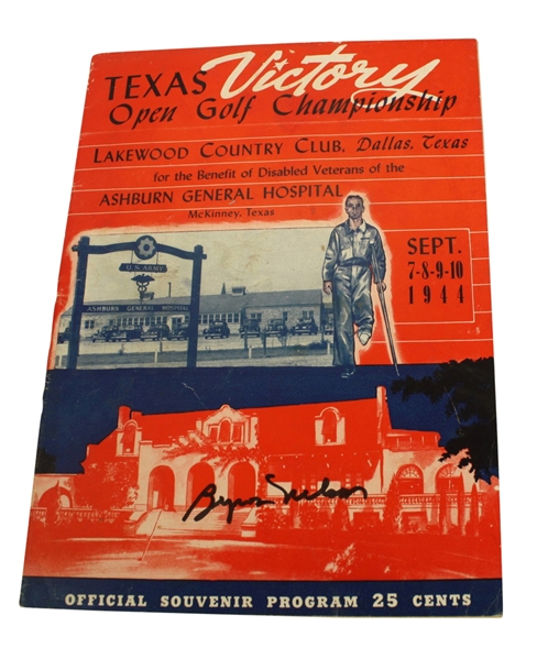 1944 Texas Victory Open Program Signed by Winner Byron Nelson JSA COA
