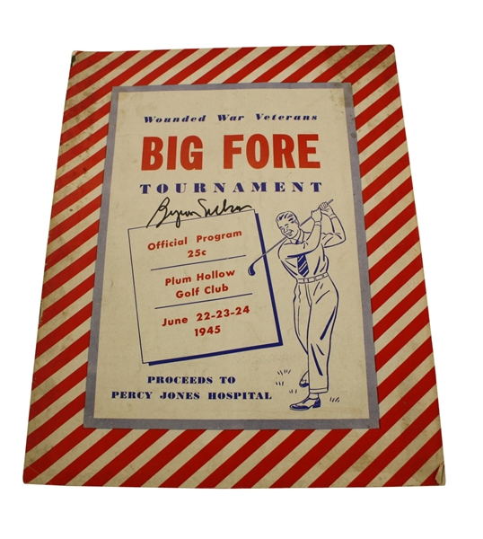 1945 Big Fore Tournament Program Signed by Byron Nelson JSA COA