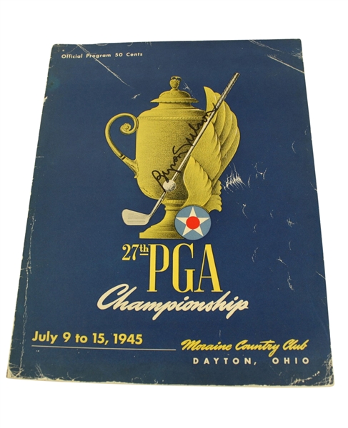 1945 PGA Championship Program Signed by Champ Byron Nelson -8th of 11 Straight Wins