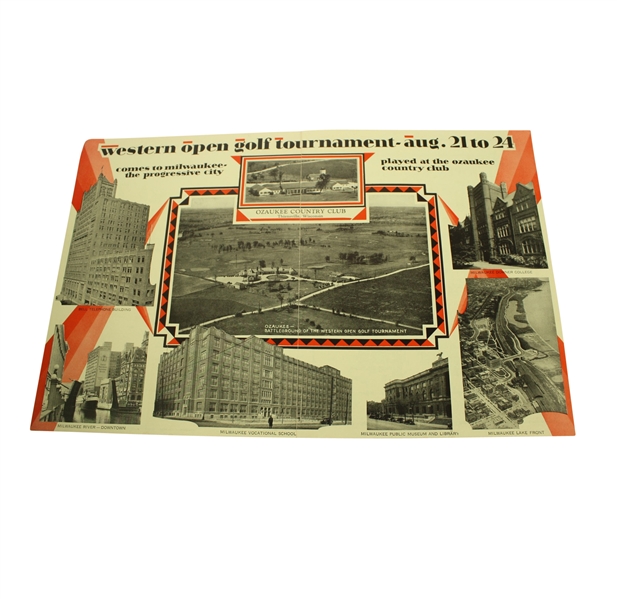 1929 Western Open Tournament Advertising Poster-Ozaukee C.C. Milwaukee, WI