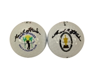 Lot of Two Course Logo Balls Signed by Frank Stranahan from His PGA (Miami & Eastern Open) Wins 