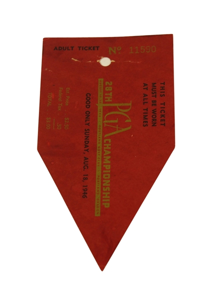 1946 PGA Championship Ticket - Ben Hogan Victory His First of Nine Majors!