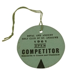 1961 Open Championship Competitor Badge - Royal Birkdale - #236 Arnold Palmer Winner