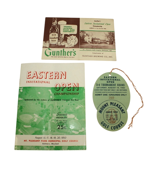 1950 Eastern Invitational Open Championship Ticket, Pairing Sheet, and Scorecard - Lloyd Mangrum Victory