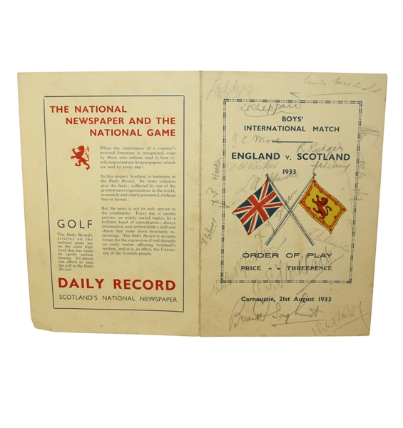 1933 England vs Scotland Boys International Match Program - Multi-Signed 