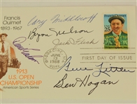 1988  Ouimet First Day Cachet Signed by 7 U.S. Open Champs-Hogan, Middlecoff, Nelson 