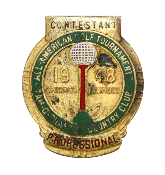 1948 All American Open Contestant Badge - Tam OShanter - Chicago - Lloy Mangrum Winner