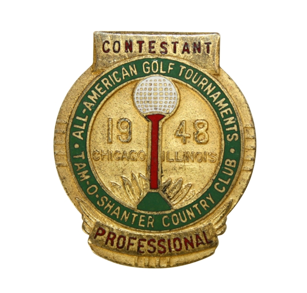 1948 All American Open Contestant Badge - Tam OShanter - Chicago - Lloy Mangrum Winner