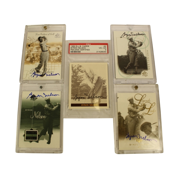 Lot of 5 Byron Nelson Signed Golf Cards JSA COA