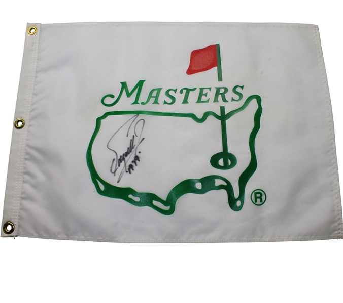 Early Seldom Seen 90s Unofficial White Masters Flag Signed by Fuzzy Zoeller JSA COA
