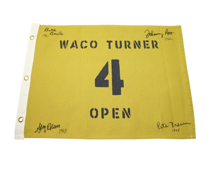 1960s Waco Turner Open Course Flown #4 Flag Signed by Pete Brown First African American to Win PGA Event