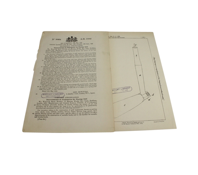 1892 Patent for Improvements in Implements for Playing Golf