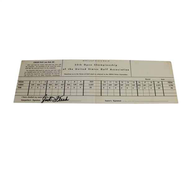 1955 US Open at Olympic Club Official Scorecard Signed by Jack Fleck JSA COA