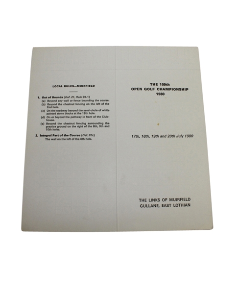 1980 Official Open Golf Championship at Muirfield Scorecard