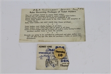 1941 PGA Championship at Cherry Hils CC Thursday Ticket with Pin - Vic Ghezzi Winner