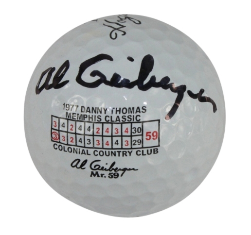 Al Geiberger Signed Memphis Classic Scorecard Logo Golf Ball Site of 59"-W/Inscription
