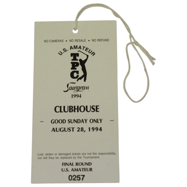 1994 US Amateur at TPC Sawgrass Final Round Ticket #0257 - Tiger Woods Winner