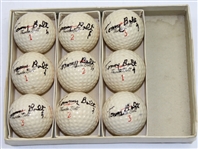 Lot of 14 Signed Tommy Bolt Kroydon and Torpedo Personal Model Golf Balls with Boxes 