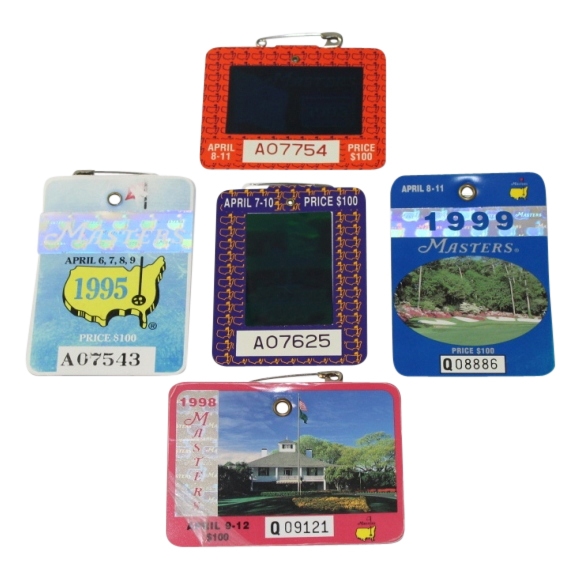 Lot of Five Masters Tournament Badges - 1993, 1994, 1995, 1998, & 1999