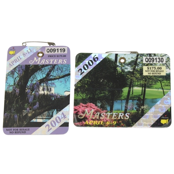 2004 & 2006 Masters Tournament Badges - Phil Mickelson Winner