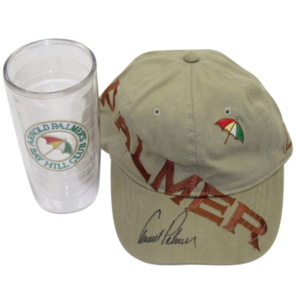 Arnold Palmer Signed Palmer Hat with Bay Hill Club Tervis Tumbler JSA COA