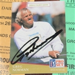 Greg Norman Signed 1991 Pro-Set Golf Card Plus Two 1994 Players Tickets JSA COA