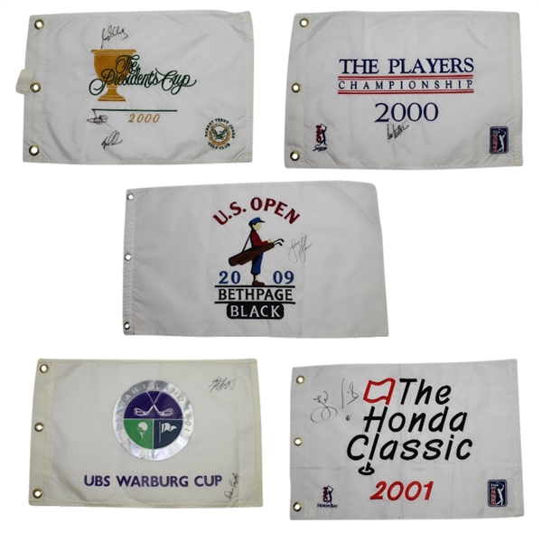 Lot of Five Signed Embroidered Flags