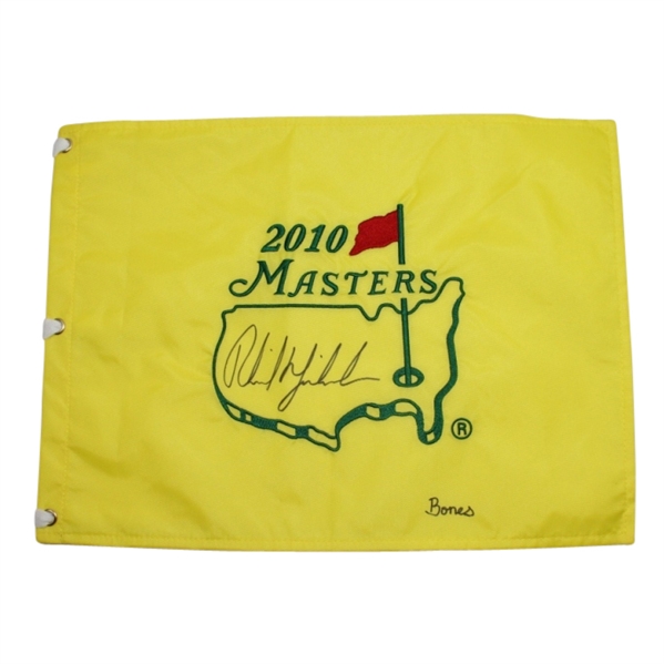 Phil Mickelson and Caddy Jim" Bones" Mackay Signed 2010 Masters Embroidered Flag JSA COA