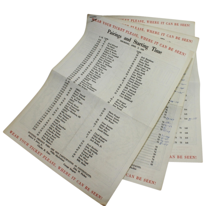 Lot Detail - 1959 Thursday-Sunday Masters Pairing Sheets - Art Wall, Jr