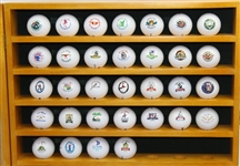 1985-2016 US Open Logo Ball Set in Wood with Glass Display Case