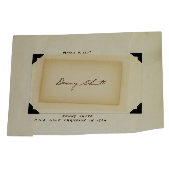 Hall of Famer Denny Shute (D-1974)- Three Majors- Vintage Signed 3x5 Cut JSA COA