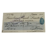 Cyril Tolley(D-1978) Signed 1922 Bank Check-Brit Amateur Champ 1920 & 29- FULL JSA #Y33881