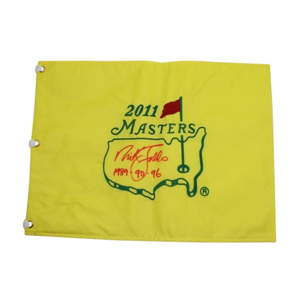 Nick Faldo Signed 2011 Masters Flag with All 3 Years Inscription JSA COA