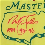 Nick Faldo Signed 2011 Masters Flag with All 3 Years Inscription JSA COA
