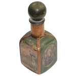 Vintage Green Leather Decanter with Four Sided Golf Depictions